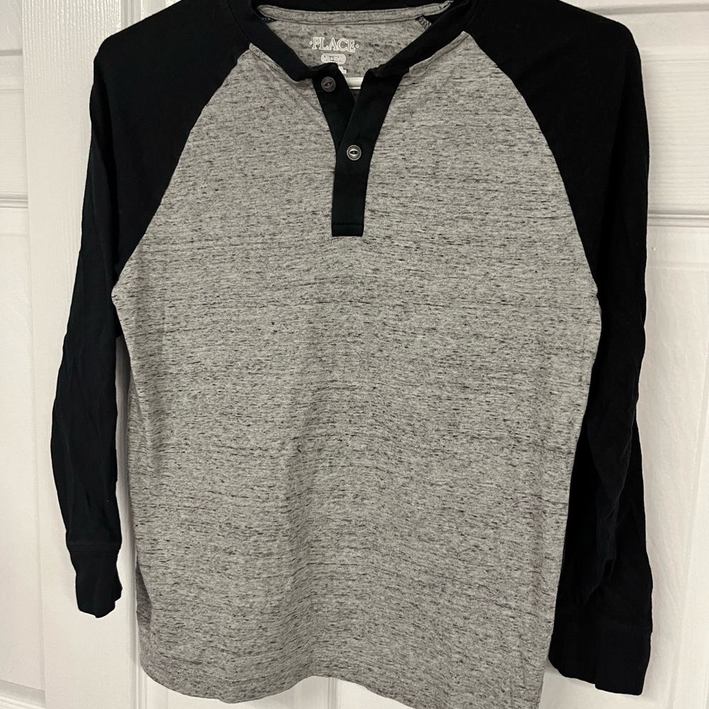 Boys Grey Black Henley Shirt Size 10/12 The Children’s Place